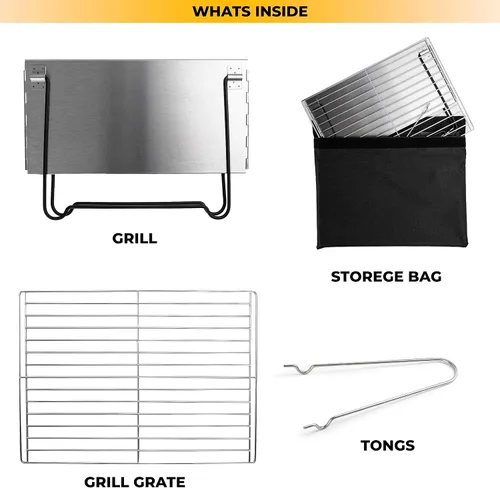 Miniatura 4 de ZONETECH Parrilla portátil de acero inoxidable y hoguera, parrilla de carbón de mesa, plegable, calidad premium, uso versátil, parrilla de barbacoa