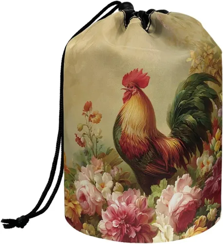 Miniatura 14 de Poceacles Bolsa de maquillaje con cordón, estuche portátil para cosméticos, bolsa de aseo de viaje, organizador de barril, bolsa de almacenamiento