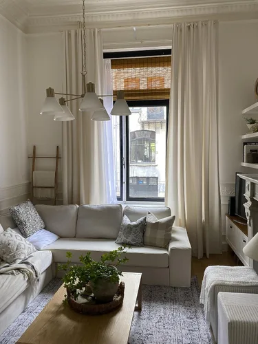 Cortinas de lino sintético (2 paneles de 50 pulgadas de ancho x 108 pulgadas de largo, color blanco hueso)