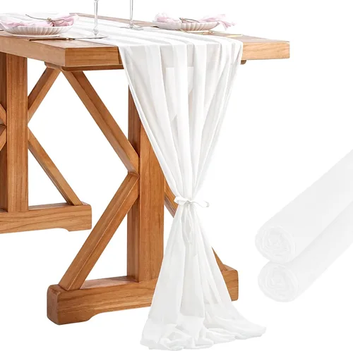 Miniatura 14 de SoarDream - Camino de mesa de gasa, color rosa bebé, de 27 x 120 pulgadas, camino de mesa de estilo romántico ideal para fiesta de boda Púrpura claro
