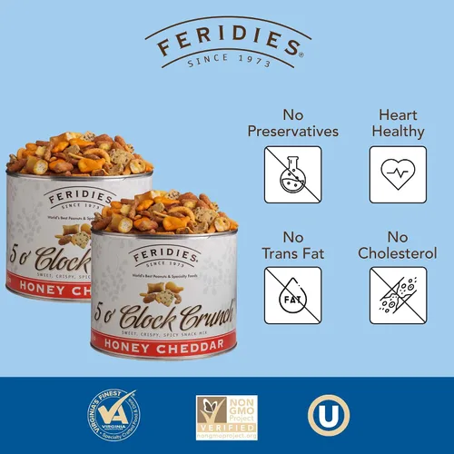 Miniatura 2 de FERIDIES 5 O'Clock Crunch Honey Cheddar Snack Mix- Paquete de 2 latas selladas al vacío de 28 onzas Mezcla de miel y queso cheddar