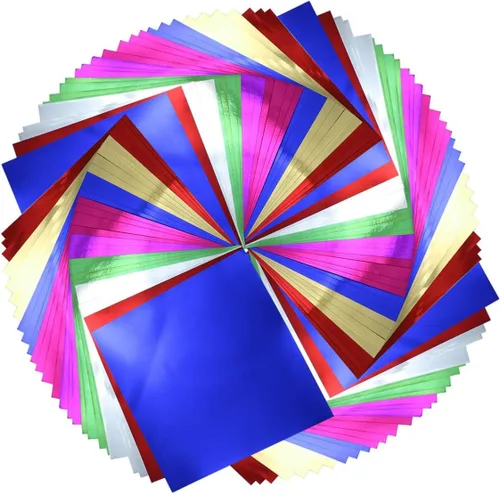 140 hojas de papel plegable de cartulina de papel de aluminio de 7 colores de 6 x 6 pulgadas, acabado de espejo metálico, ideal para tarjetas de