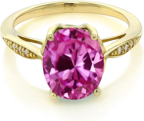 Miniatura 80 de Gem Stone King Anillo de compromiso de oro amarillo de 14 quilates de 2-3 quilates con piedra preciosa ovalada de 0.394 x 0.315 in y diamantes