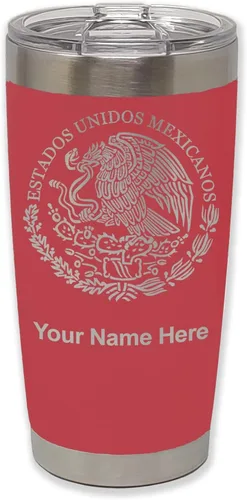 Miniatura 23 de LaserGram Vaso aislado al vacío de 20 onzas, bandera de México, grabado personalizado incluido (gris)