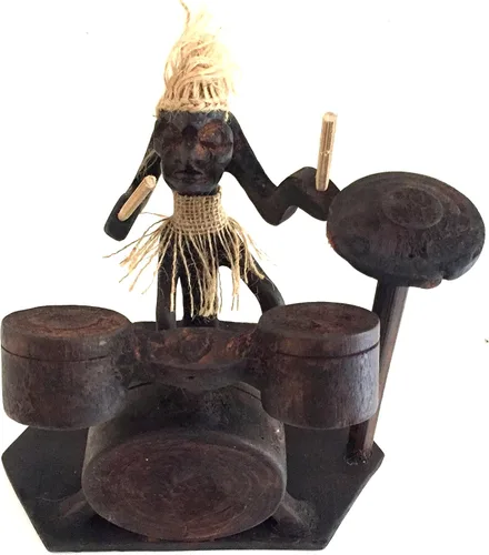 Miniatura 4 de OMA Estatua primitiva de Tiki Man tocando tambores Tiki Bar Estatua tribal Decoración del hogar, marca única, federal (TM)