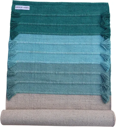 Jaipur art & Rugs Estera de yoga de algodón - Alfombra tejida a mano ecológica - Antideslizante y gruesa (61x183x5mm) para fitness diario en casa -
