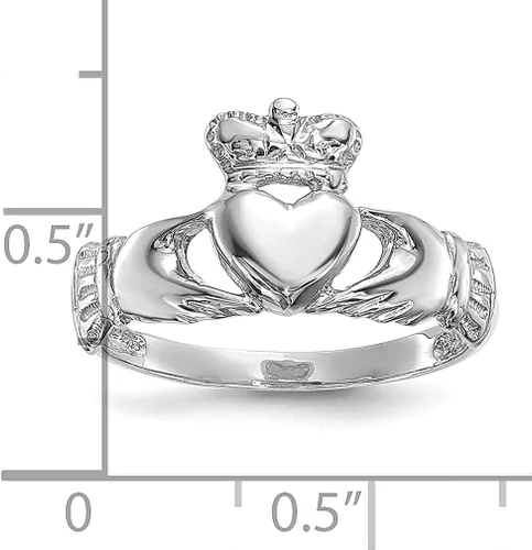Miniatura 5 de Anillo Claddagh de oro blanco de 14 quilates, joyería fina celta para mujer, regalos para ella, Oro blanco de 14k, oro, blanco