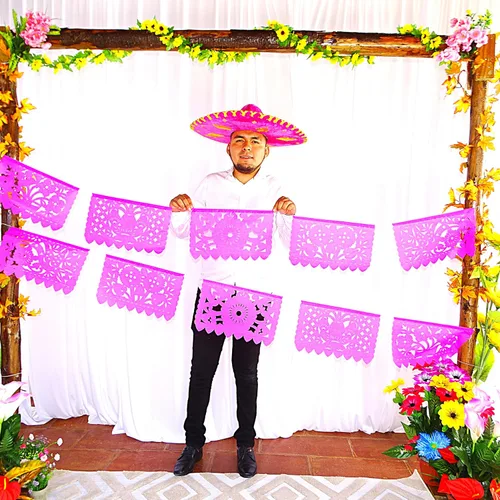 Miniatura 2 de Pancartas rosadas de Picado Picado, decoraciones de fiesta temática mexicana rosa, banderas mexicanas, decoraciones colgantes de fiesta de México
