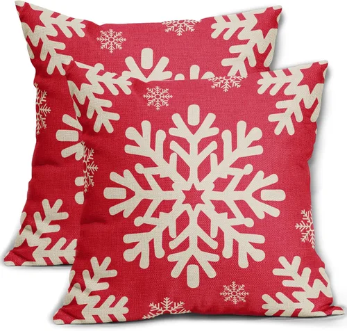 Miniatura 34 de Fundas de almohada decorativas de Navidad negras 40x40 cm con copos de nieve blancos de Navidad, juego de 2, temática rústica de invierno