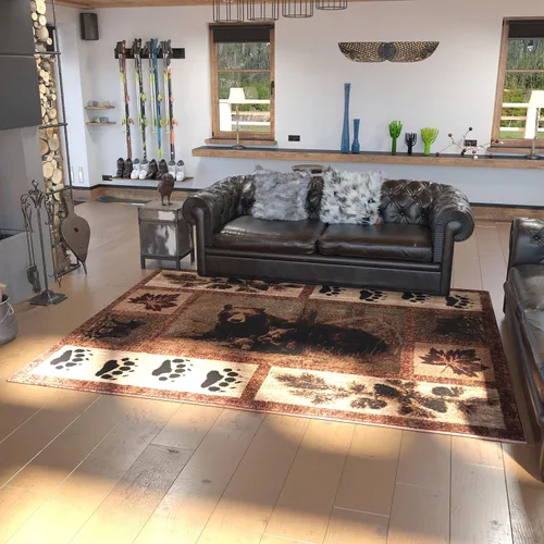 Miniatura 6 de Masada Masada Rugs Kodiak Collection - Alfombra de 2 x 3 pies para cabaña/cabaña con escena de oso y cachorro
