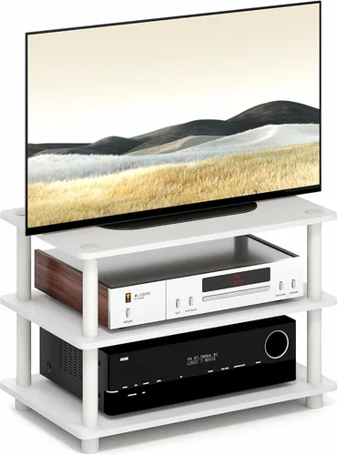 Miniatura 18 de Furinno Turn-N-Tube Soporte de TV, centro de entretenimiento de esquina de 3 niveles con estantes abiertos, consola de TV sin herramientas para TV