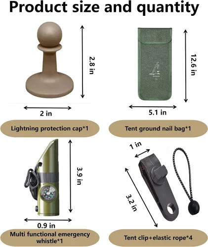 Miniatura 3 de Tienda de campaña portátil para exteriores, juego de lujo 8 en 1, cuerda resistente al viento, clavo de tierra para tienda, martillo de campamento
