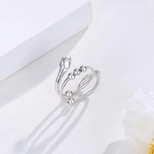 Miniatura 5 de Anillos de plata de ley 925 para aliviar la ansiedad, anillo antiansiedad y estrés con cuentas, anillos abiertos, regalos de joyería para mujeres