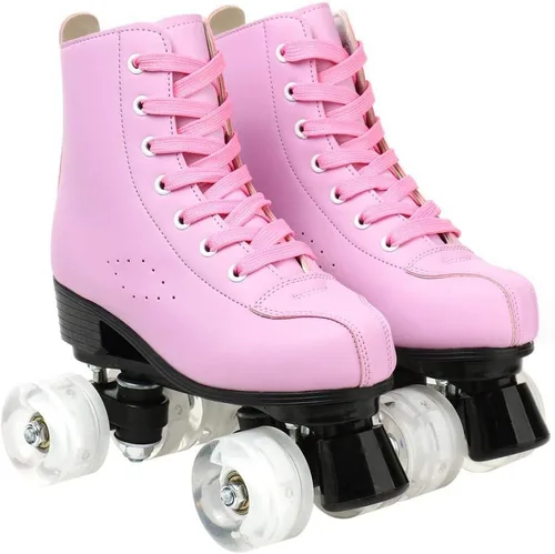 Miniatura 3 de YYW - Patines de cuero PU de alta calidad para mujeres y hombres, tipo botín, clásicos de doble fila, para interiores y exteriores, con bolsa