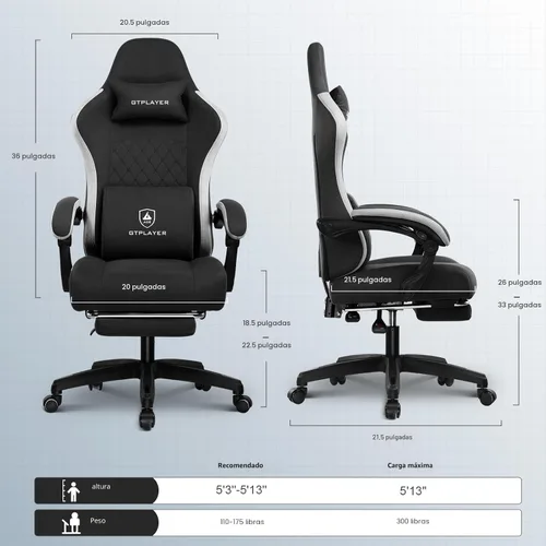 Miniatura 2 de GTPLAYER Silla Gaming, Silla de Oficina para Computadora con Cojín de Resorte de Bolsillo, Reposabrazos de Conexión y Reposapiés, Silla Ergonómica