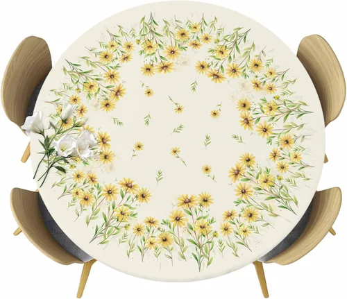 Miniatura 18 de Mantel Ajustable con Cola de Conejo de Pascua para Mesa Redonda, Cubierta de Mesa de Tulipán y Huevo de Primavera con Borde Elástico Impermeable