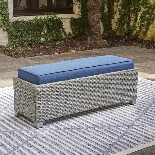 Miniatura 2 de Signature Design by Ashley Naples Beach - Banco casual para exteriores con cojín, tela resistente a la intemperie, gris claro y azul