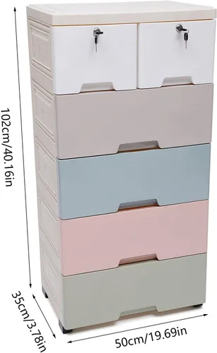 Miniatura 3 de Cómoda de plástico con 6 cajones, armario de almacenamiento multifuncional con cerradura, organizador de llaves de ropa para dormitorio, sala