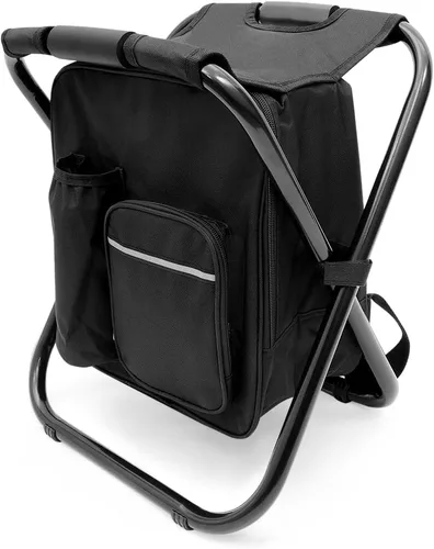 YESIACE Taburete plegable portátil para acampar, mochila con bolsa refrigeradora, asiento de senderismo, pesca al aire libre, regalos de caza, negro