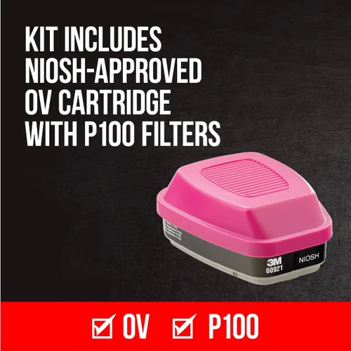 Miniatura 7 de 3M P100/OV Odor/Particulate Multi-Purpose Reusable Respirator 65021, NIOSH-APPROVED Organic Vapor Cartridge, Medium
