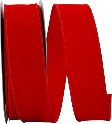 Miniatura 15 de Cinta Reliant Ribbon 92270W-957-40K Value Velvet con borde de alambre, 2-1/2 pulgadas x 50 yardas, escarlata/oro