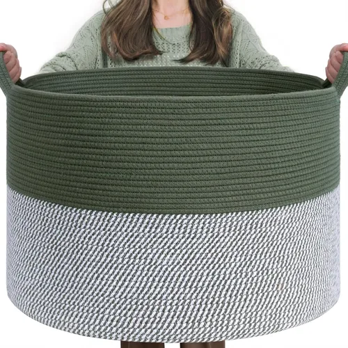 Miniatura 17 de INDRESSME Cesta de Cuerda de Algodón XXXLarge 21.7" x 21.7" x 13.8" Cestas Tejidas para Ropa de Bebé Cestas de Mantas Cesta de Juguetes con Textura