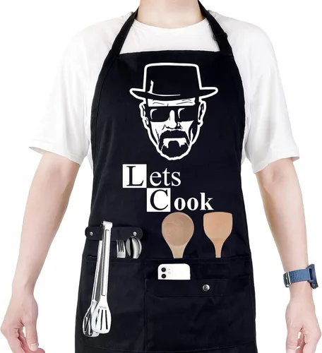 Divertido delantal de chef de cocina con bolsillos, delantales de trabajo de cocina para barbacoa, regalos creativos de cumpleaños para papá Vamos a