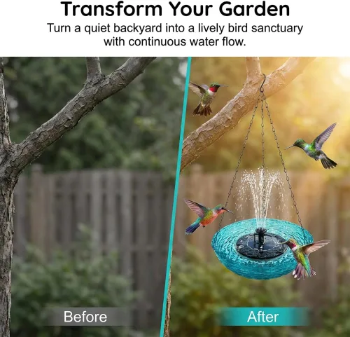 Miniatura 3 de Fuente de baño colgante para pájaros en cascada solar, fuente de agua al aire libre en cascada con agua que fluye, bañera colgante para pájaros