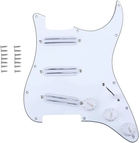Miniatura 13 de Musiclily Golpeador ST-SSS básico precableado con mini riel de cerámica Humbucker para guitarra eléctrica Strat Style, 3 capas blanco envejecido