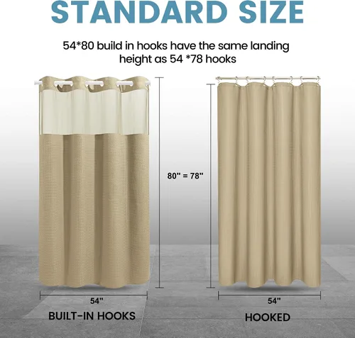 Miniatura 7 de EUTXL Cortina de ducha beige sin gancho con forro a presión, cortinas de ducha de tejido gofre de 230 GSM para baño, 54 pulgadas de ancho x 80