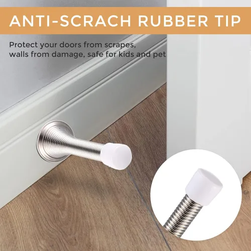Miniatura 4 de Sadnyy 60 topes de puerta de resorte con puntas de goma a prueba de óxido, 3 pulgadas, flexible y resistente, tope de puerta de pared de resorte