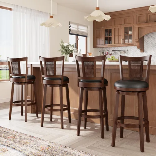 Miniatura 20 de ALPHA HOME Taburetes de bar giratorios con respaldo, 26 pulgadas, juego de 2, taburetes de bar de madera, sillas de bar de 360 grados con patas