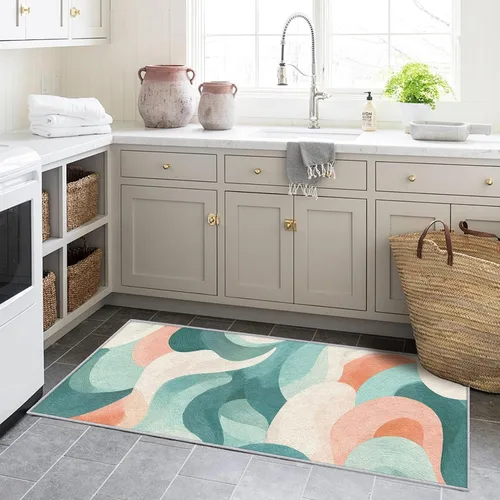 Miniatura 6 de Blue Fluid Line Runner Rug 2x4 Small - Hallway Runner Rug Ocean Wave Abstract Art Pattern, Non Slip, Washable, Blue Fluid Line Home Decor Carpet for
