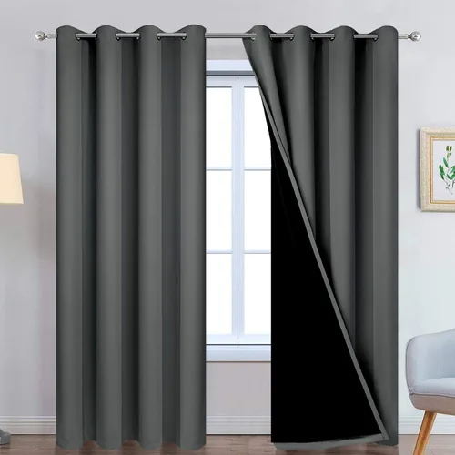 Yakamok - Cortinas opacas de sombra completa color gris oscuro, cortinas forradas resistentes de 84 pulgadas de largo, cortinas de oscurecimiento de