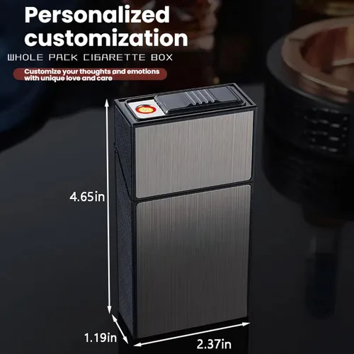 Miniatura 4 de Estuche de cigarrillos con encendedor para tamaño King de 3.93 pulgadas, juego de 2 recargables a prueba de viento, encendedor de bobina eléctrica