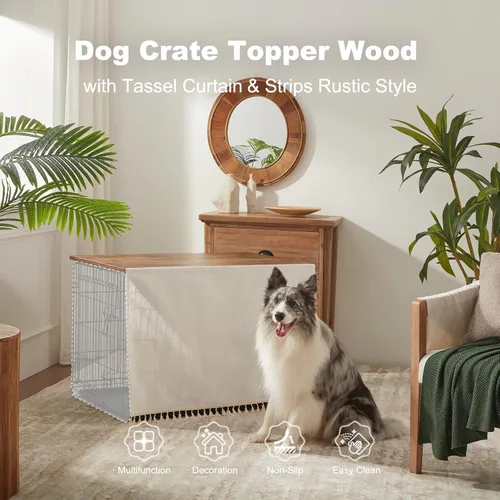 Miniatura 6 de VIE DE AMAN Cubierta de Jaula para Perros de Madera para Jaulas de 48, 42, 36, 24 pulgadas, Cubierta de Mesa para Jaula de Perros con Cortina