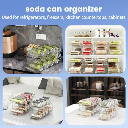 Miniatura 5 de Dispensador de latas de soda para refrigerador, portadores de latas para nevera, organizador de latas de soda de ancho ajustable para refrigerador