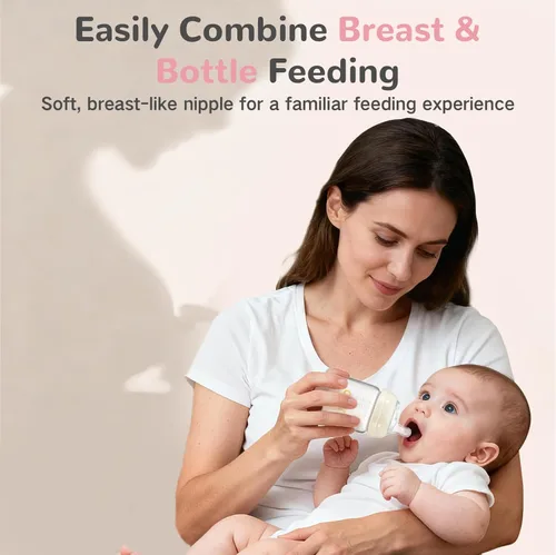 Miniatura 3 de COMI Biberones de vidrio natural para bebés que amamantan, juego de biberones anticólicos para recién nacidos con pezón de flujo lento, 0-3 meses