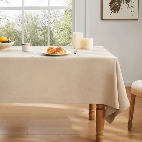 Miniatura 2 de ZeeMart Mantel Básico de Lino Texturizado, 52 x 70 Pulgadas Natural, Mantel Rectangualr de Estilo Granja Beige, Manteles de Lino Resistente a
