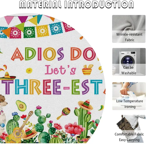 Miniatura 5 de AIBIIN Telón de fondo mexicano de tercer cumpleaños de 7 x 5 pies para niños, decoración de fiesta de Let's Three-Esta, cactus floral, alpaca