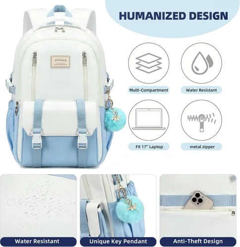 Miniatura 5 de Caoroky knight Mochila de viaje para laptop para mujeres y niñas, mochila de escuela primaria y secundaria, mochilas universitarias, mochila Azul