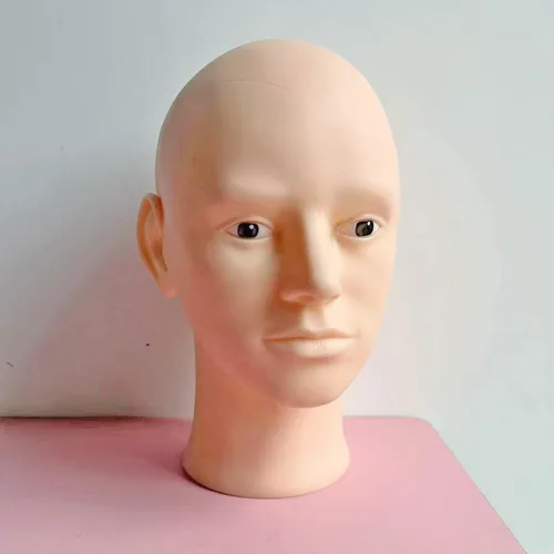 Cabeza de maniquí calvo masculina para hacer pelucas, sombrero y gafas, cabeza de cosmetología profesional, color beige, sin maquillaje