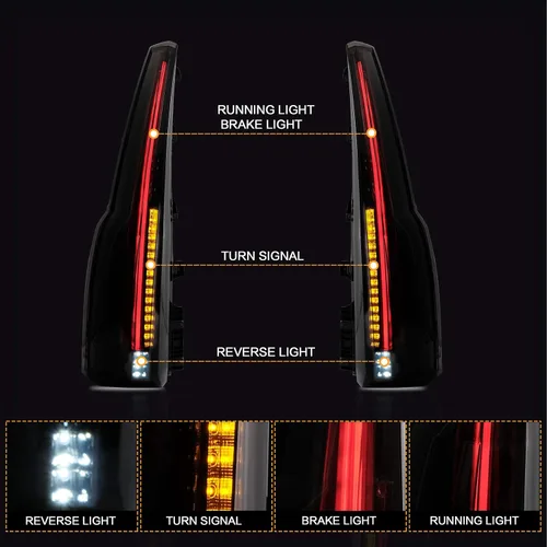 Miniatura 2 de VLAND Conjunto de luces traseras compatible con GMC Yukon 2015-2020, lámpara trasera con DRL, luz trasera con luces antiniebla y señal de giro