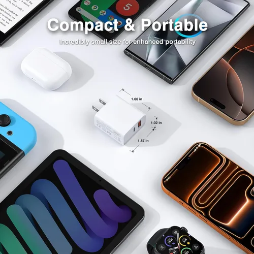 Miniatura 5 de Paquete de 3 cargadores tipo C, enchufe de pared USB C de doble puerto de 20 W PD y QC3.0 USB A bloque de carga rápida para Samsung Galaxy S24