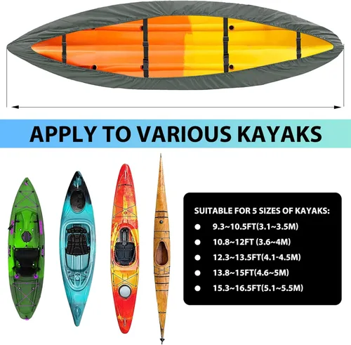 Miniatura 5 de Fundas impermeables para kayak de 10 a 16 pies para almacenamiento al aire libre, accesorios de cubierta de canoa, cubierta de lancha Oxford, Gris