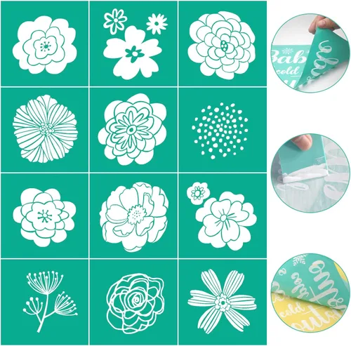 Miniatura 9 de Plantillas de pantalla de seda, transferencias de malla autoadhesivas, plantillas adhesivas reutilizables para pintar sobre madera, pizarra, tela