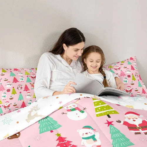 Miniatura 5 de Erosebridal Juego de edredón de Feliz Navidad, tamaño individual, divertido edredón de Papá Noel para niños y niñas, edredón de plumón de pingüino