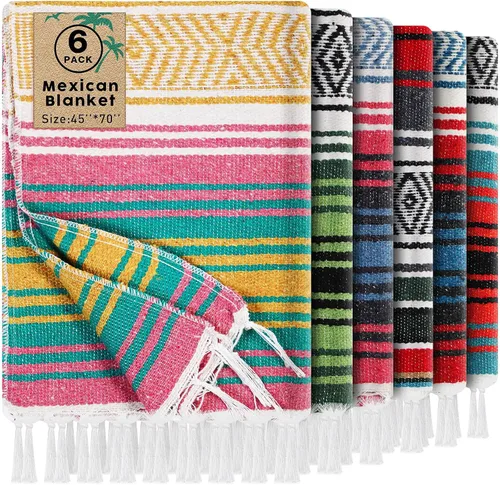 Miniatura 10 de Oudain - Paquete de 3 mantas mexicanas de 45 x 70 pulgadas, manta tejida de sarape Baja para playa, picnic, camping, decoración bohemia para sofá
