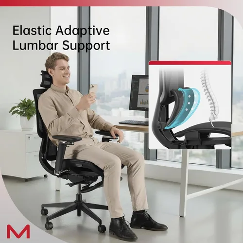 Miniatura 9 de Silla de oficina ergonómica con reposapiés, silla de oficina con reclinable de 136°, silla de escritorio de oficina con soporte lumbar ajustable