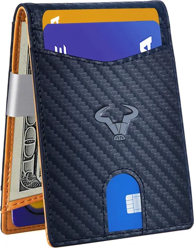 Miniatura 2 de Cartera Bulliant fina para hombre, cartera de piel para hombre con bolsillo delantero para tarjetas, 7 x 10 x 27cm (3" x 4.3"), 11 tarjetas+clip